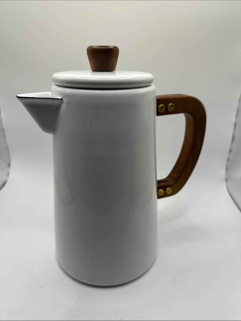 White Coffee Carafe with Wooden Handle and Knob